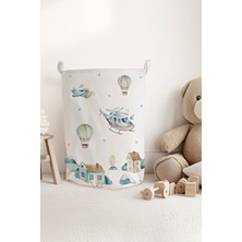 Talia Home Uçak Helikopter Desenli Çocuk Odası Kirli Veya Oyuncak Sepeti TLAS-326