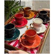 Onedekor 6 Kişilik Royal Kruvas Kahve Fincanı Renkli Gold