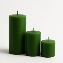 Mumy Desing 3'lü Kütük Silindir Set Mum Yeşil Vanilya Kokulu  7 Çap Boylar 5-9-15 cm