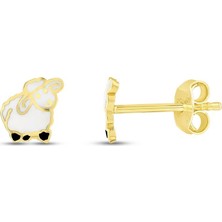 Assos Pırlanta Kuzu Figürlü Altın Çocuk Küpe - 14K