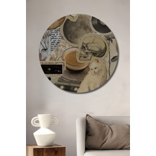 Teona Ahşap Retro Bohem Sanat Ahşap Dekoratif Tablo Kedi ve Dünya Haritası Yuvarlak Tablo