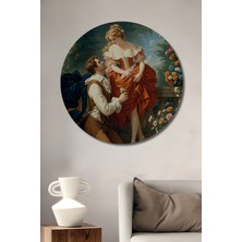 Teona Ahşap Romantik Anlar Yağlı Boya Görünümlü Ahşap Dekoratif Tablo Yuvarlak Tablo