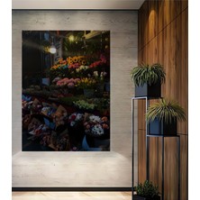 Teona Ahşap Sokak Çiçekçisi Yağlı Boya Görünümlü Ahşap Dekoratif Tablo Dikdörtgen Tablo