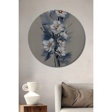 Teona Ahşap Beyaz Çiçek Buketi Yağlı Boya Görünümlü Dekoratif Ahşap Tablo Yuvarlak Tablo