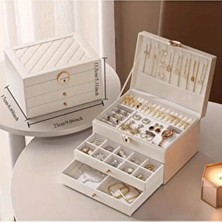 Home Luxe Modern Takı Mücevher Kutusu Organizer Büyük 3 Katlı Kilitli Anahtarlı Suni Deri