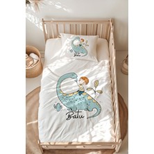 Lilabio %100 Pamuk Isme Özel Isimli Montessori Yatak Nevresim Takımı (100X200 Cm) Dinozor