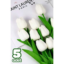 Liground 5’li Yapay Lale Demeti Gerçekçi Dekoratif Çiçek Buketi 5 Adet Islak Lale 30 cm Gelin Çiçeği Ev Ofis