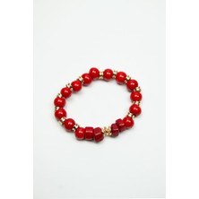 Liveyn Design Gold Detay Kırmızı Murano Cam Bileklik