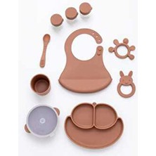 CKM Silikon 10 Parça Bebek Beslenme Seti Bej BPA İçermez Kolay Temizlenebilir Yumuşak Silikon