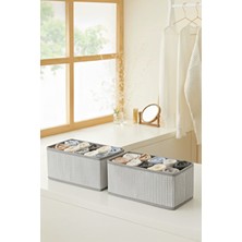 PH Prendi Home 2'li Çok Amaçlı Dolap Içi Çekmece Düzenleyici Kutu Gri Çizgili Kumaş Çorap ve Iç Çamaşırı Organizeri