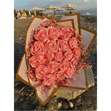 19’lu Solmayan Saten Gül Buketi