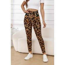 Tiana Kadın Yüksek Bel Kaz Ayağı Desenli Yan Şerit Düğme Detaylı Dalgıç Pantolon