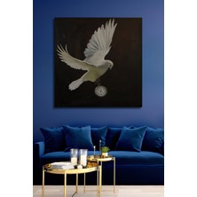 Teona Ahşap Beyaz Güvercin Cep Saati Yağlı Boya Görünümlü Ahşap Dekoratif Tablo Dikdörtgen Tablo