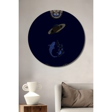 Teona Ahşap Mavi Gezegenin Gızemlı Sembolleri Ahşap Tablo Yağlı Boya Görünümlü Sanat Eseri Yuvarlak Tablo