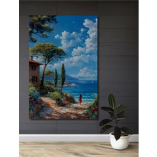 Teona Ahşap Italyan Sahil Kasabası Manzarası Yağlı Boya Görünümlü Dekoratif Ahşap Tablo Dikdörtgen Tablo