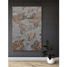 Teona Ahşap Ahşap Tablo Seyahat Temalı Dünya Haritası Yağlı Boya Görünümlü Sanat Eseri Dikdörtgen Tablo