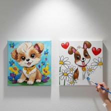 Dudu Ahşap Anaokulu İlkokul  Etkinliği 2'li Tuval Boyama Seti 20 x 20 cm Uv Baskı + 6 Akrilik Boya + 1 Fırça Model 22