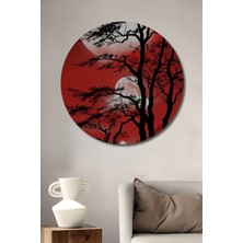 Teona Ahşap Kızıl Ay Manzarası Yağlı Boya Görünümlü Ahşap Dekoratif Tablo Yuvarlak Tablo