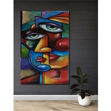 Teona Ahşap Modern Sanat Kübist Insan Yüzü Yağlı Boya Görünümlü Ahşap Dekoratif Tablo Dikdörtgen Tablo