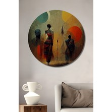 Teona Ahşap Afrika Kabile Yağlı Boya Görünümlü Ahşap Dekoratif Tablo Yuvarlak Tablo