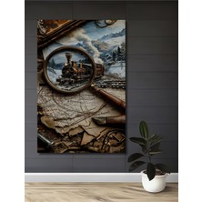 Teona Ahşap Ahşap Dekoratif Tablo Buharlı Tren Yağlı Boya Görünümlü Klasik Sanat Dikdörtgen Tablo