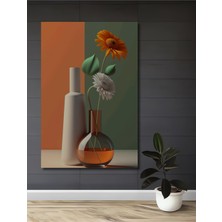 Teona Ahşap Turuncu Çiçekler Vazo Ahşap Dekoratif Tablo Yağlı Boya Görünümlü Modern Sanat Dikdörtgen Tablo