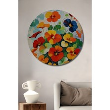 Teona Ahşap Baharın Renkleri Yağlı Boya Görünümlü Ahşap Dekoratif Tablo Yuvarlak Tablo