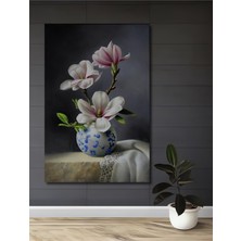 Teona Ahşap Yağlı Boya Görünümlü Zarif Manolya Çiçekleri Dekoratif Ahşap Tablo Dikdörtgen Tablo
