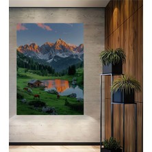 Teona Ahşap Alp Dağları Manzarası Yağlı Boya Görünümlü Ahşap Dekoratif Tablo Dikdörtgen Tablo