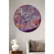 Teona Ahşap Pembe Rüya Yağlı Boya Görünümlü Ahşap Dekoratif Tablo Yuvarlak Tablo