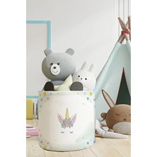 Talia Home Beyaz Unicorn Desen Çocuk ve Bebek Odası Düzenleyici Oyuncak Veya Kirli Sepeti TLAS-076