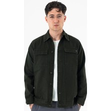 Souris Erkek Haki Kot Ceket Relax Fit Kapaklı Çift Cepli Gömlek Yaka