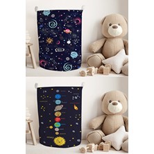 Talia Home Galaksi Gezegenler Desenli 2 Adet Çocuk Odası Oyuncak Veya Kirli Sepeti TLACS-182