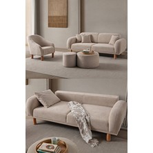 Edsy Home Regnum Koltuk Takımı 3+1 Taş Renk Modern Dokuma Ahşap Ayaklı Konforlu Tasarım
