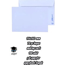 114X162 mm 70 gr Beyaz Mektup Zarfı 100 Adet Çek Yapıştır Yapışkanlı Kapak