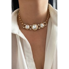 Liveyn Design Taşlı Gold Choker Kolye