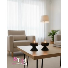 Soft Dekoratif Ayaklı Çiçek Mumluk Obje Ikili Set Siyah