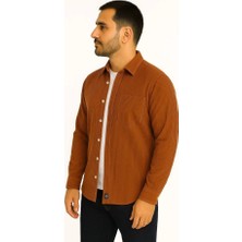 Moderie Butik Erkek Fitilli Kadife Cepli Gömlek Oversize Rahat Kalıp - Kahverengi