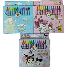 Ada Çanta Kırtasiye Kuromi, Cinnamaroll ve My Melody Figürlü 12 Li Pastel Boya Kalemi Toplam 3 Paket