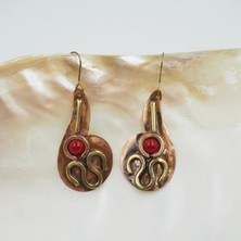 Bezenist Kırmızı Taşlı Bakır Küpe-3