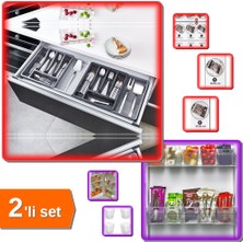 Hereveoyuncak Kayar Kaşıklık Organizeri 3 Aşamalı Sağ Sol Açılır + 6 Adet Buzdolabı Mini Düzenleyici Kutu AB12CD