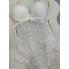 Love Angels Dantel Detaylı Transparan Dolgulu Bodysuit Fantezi Iç Giyim Çeyizlik
