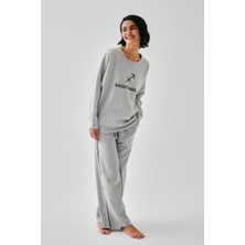 Modaserdem  Kadın Gri Yay Burcu Oversize 2 Iplik Eşofman Ev Giyim Takımı