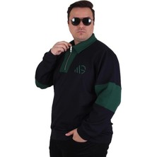 Starbattal Büyük Beden Polo Yaka Fermuarlı Sweat Double Face 25709 Lacıvert