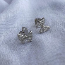 Lumiera Silver 925 Ayar Gümüş Zirkon Taşlı Kurdele Model  Çocuk/genç/yetişkin Kadın Küpesi -Şık Tasarım