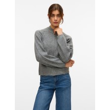 Vero Moda Fermuarlı Yaka Normal Gri Kazak Kadın Vmbang Ls Hıgh Neck Zıp Cardıgan Bo
