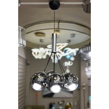 Minimal Zeppelin Cloud Silver Chrome 7'li Beyaz Cam Avize