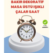 Fta Ticaret Metal Bronz Nostaljik Masa Saati Alarmlı Büyük Boy Sessiz Mekanizmalı