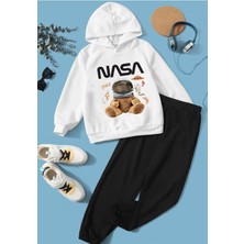 Punix Kids Punıx Kıds Özel Üretim %100 Pamuk Nasa Minik Astronot Baskılı Kapüşonlu Kışlık Erkek Çocuk Eşofman Takımı