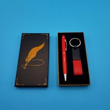 Bsre Kutulu Kırmızı Deri Anahtarlık ve Touchpen Tükenmez Kalem Hediye Seti